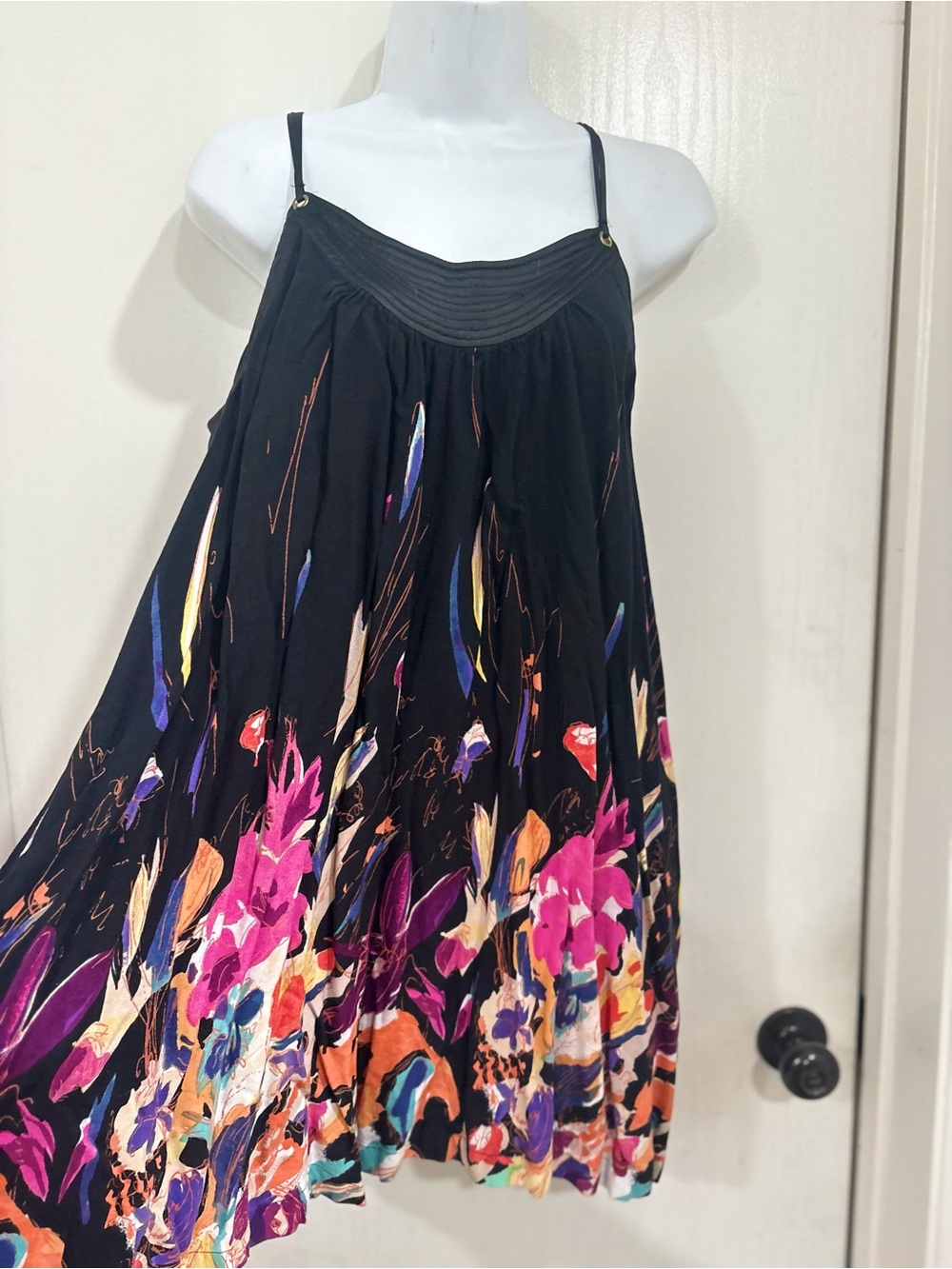 French Connection Black Floral romper with Bright Accents with pockets